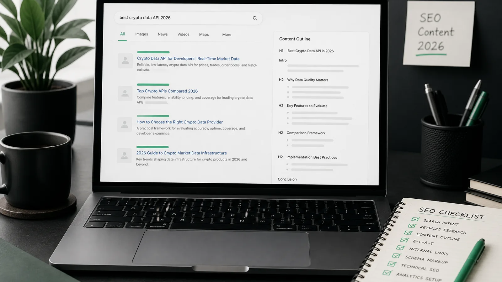 Magnifying glass over a search results interface representing crypto product discoverability