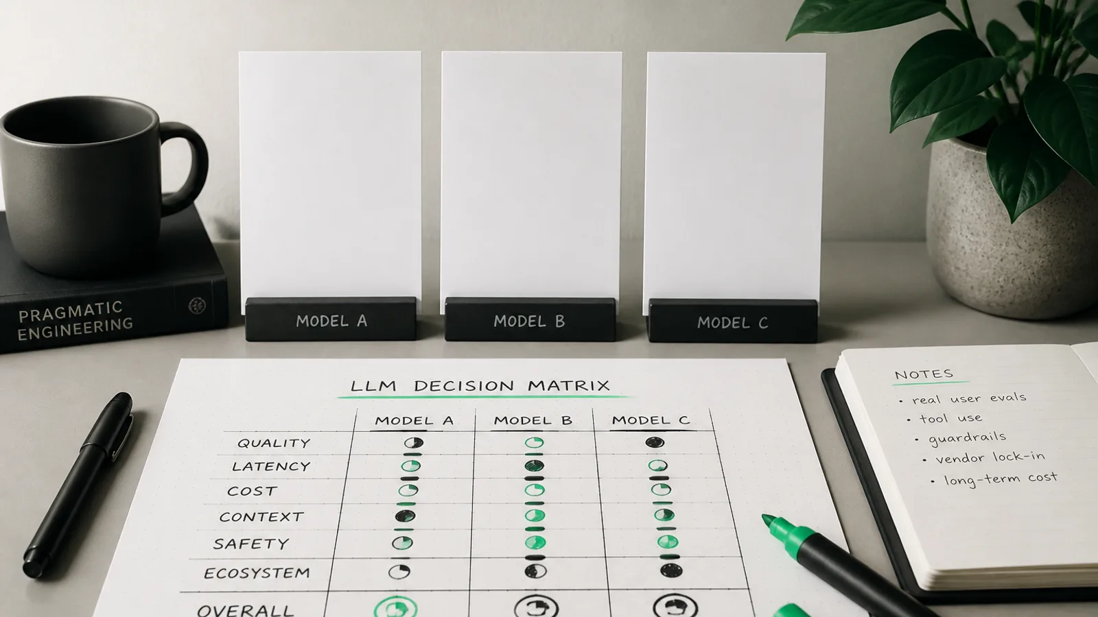 Comparison matrix of large language model classes on a whiteboard