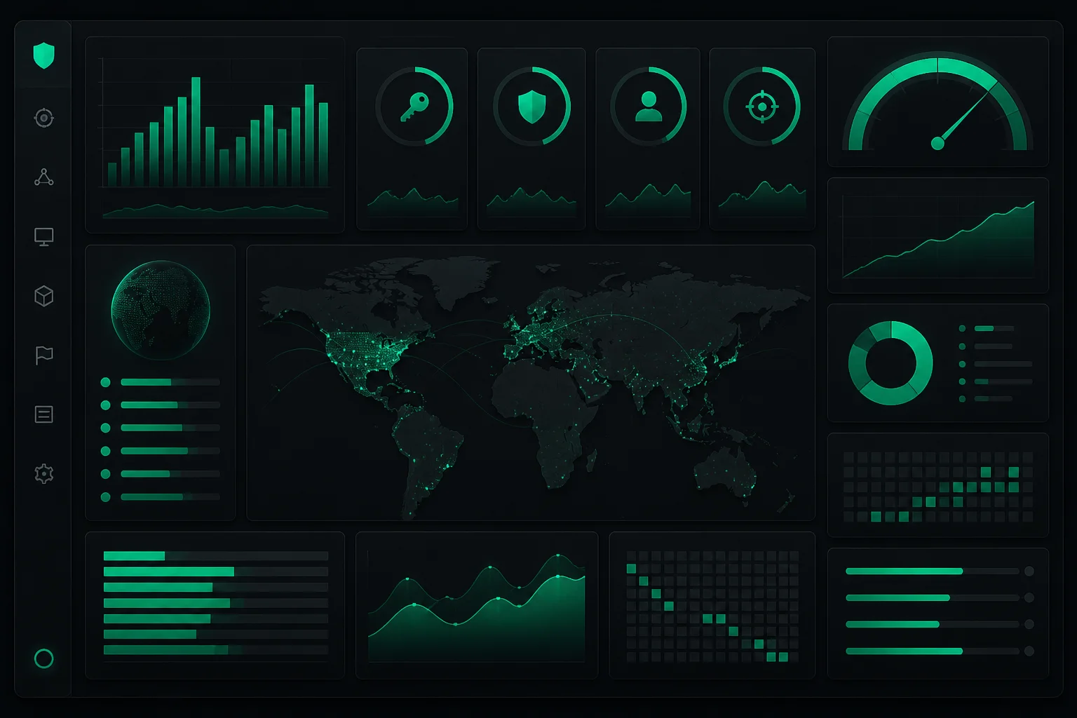 Security metrics dashboard showing coverage, key age, and rotation signals